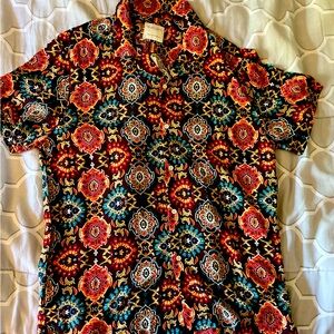 Denim & Flower button up shirt. Multicolored